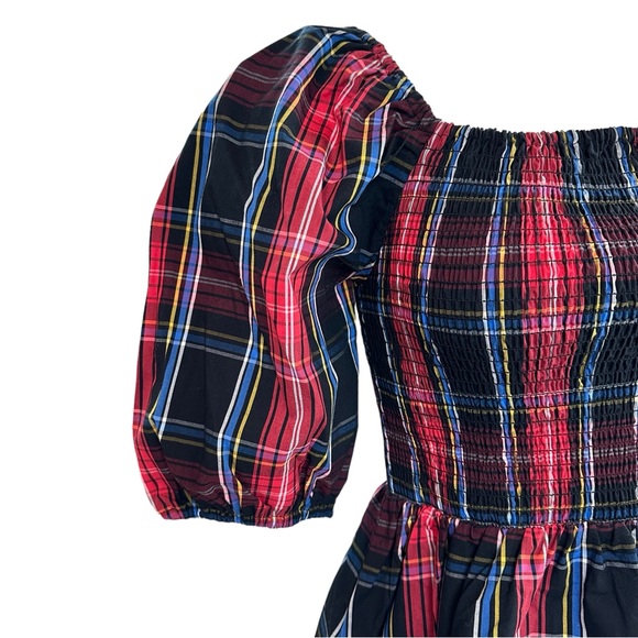 NWT Draper James Smocked Plaid Blouse Elbow Length Puff Sleeves XS - Picture 5 of 8